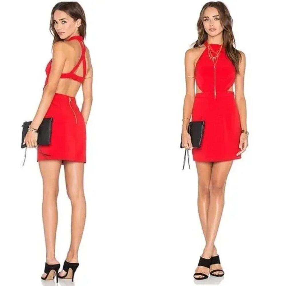 NWT NBD x The Naven Twins Revolve Show it Off Bodycon Open Back Red Mini Dress S